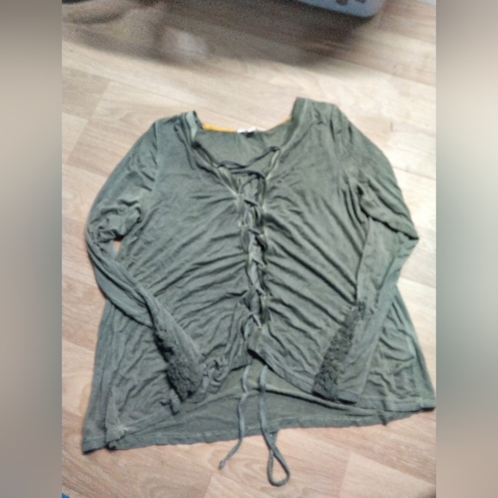 Stylish Lace-Up Olive Blouse